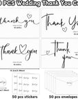 50Sets Wedding Thank You Cards with Envelopes and Stickers 4 Designs Mr and Mrs Thank You Notes Bulk Wedding Gift Cards Thank You Cards for Guests Wedding Party Decor Supplies 6 X 4 Inch