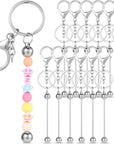 12 Pcs Beadable Keychain Bars Metal Beaded Keychain Blank Keychain Strips for DIY Keychain Pendant Jewelry Crafts