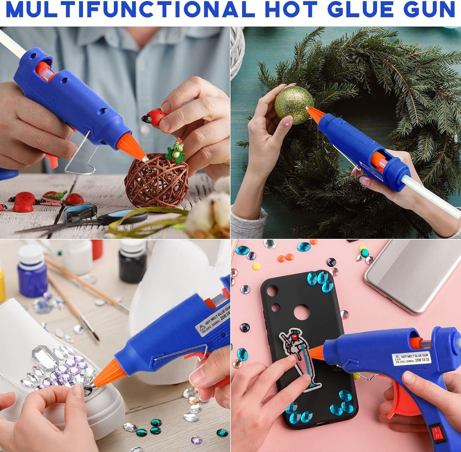Mini Hot Glue Gun with Glue Sticks for Class Projects Small Hot Melt Gun for Kids Low Temp Glue Gun with Rubber Protector Craft Glue Gun for DIY Arts, Sealing, Home Repairs, 20 W (4 Pieces)
