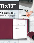 11X17 Art Portfolio Binder with Mounting Paper - (Ruby) Large Portfolio Folder for Artwork Displays 48 Pages, 11 X 17 Presentation Folder with Plastic Sleeves, Portfolio Binder Organizer