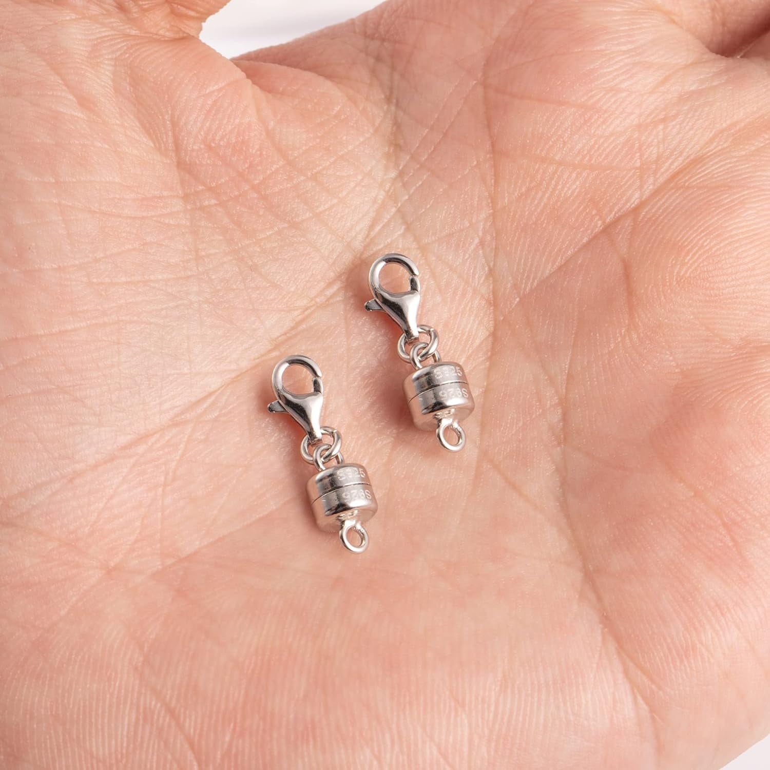 Magnetic Necklace Clasps and Closures, 2 Pcs 925 Sterling Silver Magnetic Clasps for Necklaces White Gold Plated Converter Closures Connector Clasps for Bracelet Anklet DIY Jewelry Making Supplies