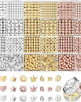 1740 Pieces Gold Beads for Friendship Bracelets Making Kit, 8 Shapes Organized Jewelry Making Supplies Spacer Beads Set with Rhinestones Crafts Gifts for Teen Girls Ages 6 7 8 9 10 11 12