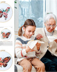 5 Sets Embroidery Beginners Kit with Butterfly Flower Patterns and Instructions Cross Stitch Kits for Starter DIY Adult Kids Butterfly Pattern Embroidery Set with Cloth Hoops Needles Threads