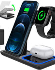 3 in 1 Wireless Charger, 18W Fast Charger Pad Stand Charging Station Dock for Iwatch Series SE 8/7/6/5/4/3 Airpods Pro/3/2 for Iphone 15/14/13/12 /11/Pro Max/12 Pro /XR (With QC3.0 Adapter)