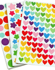 18 Sheets 1512 Pcs Colorful Dot Heart and Star Shape Self Adhesive Stickers, for Scrapbooking and Kid DIY Arts Crafts (Mixed Dots,Hearts,Stars, 18 Sheets)