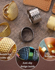 33Pcs Hand-Working Sewing Thimble Set, 23 PCS Large Eye Sewing Needles with Adjustable Metal Finger Shield Ring, Leather Coin Finger Protectors, Sewing Thimble Rings Cap for Knitting Quilting Craft