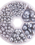690Pcs Half round Pearl Beads 6 Sizes Flat Back Pearl Cabochon Faux Pearl Beads for DIY Scrapbook Phone Case Wedding Decor Hair Accessory Nail Art, Gray, 4/5/6/8/10/12Mm