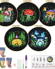 5 Sets Embroidery Kit for Beginners, Art Craft Handy Sewing Set Bees and Flowers Patterns Cross Stitch Starter Kits, DIY Embroidery Kits with Patterns and Instructions Hoops Needles Threads
