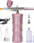 Airbrush Kit with Air Compressor, Upgraded 7.4V 34PSI Air Brush Gun Rechargeable Portable Cordless Air Brush Painting with 0.4Mm Nozzle for Painting, Nail Art, Tattoo (Pink)