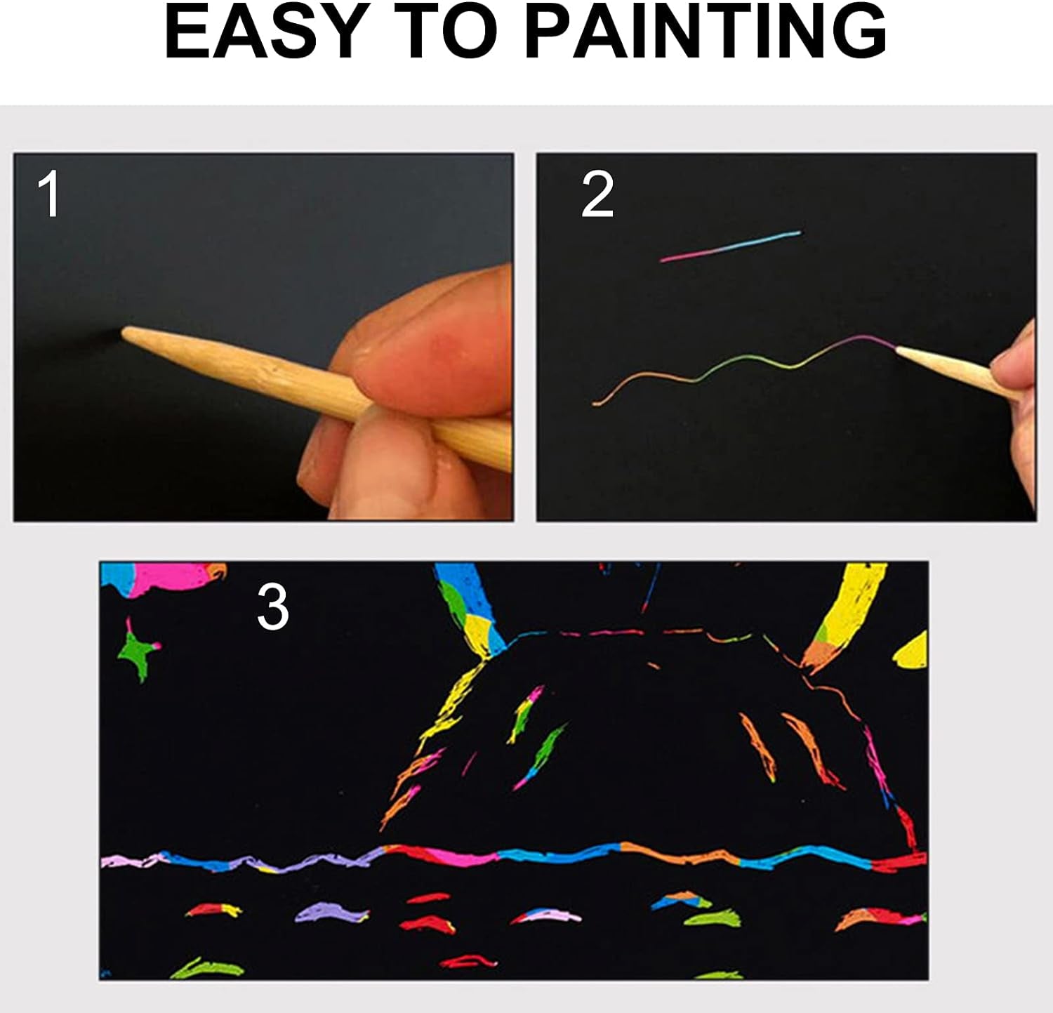 Scratch Art Books for Kids, 2 Pack Rainbow Magic Scratch Paper Black Scratch It off Art Crafts Notes Boards Sheet with 2 Wooden Stylus for Best Gifts