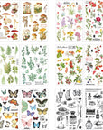 12 Sheets Rub on Transfers for Furniture Crafts Butterfly Flower Plant Stickers Journaling Scrapbooking Supplies Mushroom Botanical Decor Sticker Decals DIY Bullet Journal Album Supplies