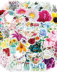 100Pcs Flower Stickers Pack for Water Bottle, Cute, Vinyl, Aesthetic, Trendy, Waterproof Stickers and Decals for Hydroflask Laptop Scrapbooking Phone,Flower Gifts for Adults Women Teens Girls