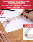 24-Inch Folding Ruler with Precision Marking & Grid Lines for Sewing, Quilting, Crafting & Patternmaking - Clear Metric Ruler - Zero-Centering, 15 Increment Quick Angle Ruler, Folds to 12”