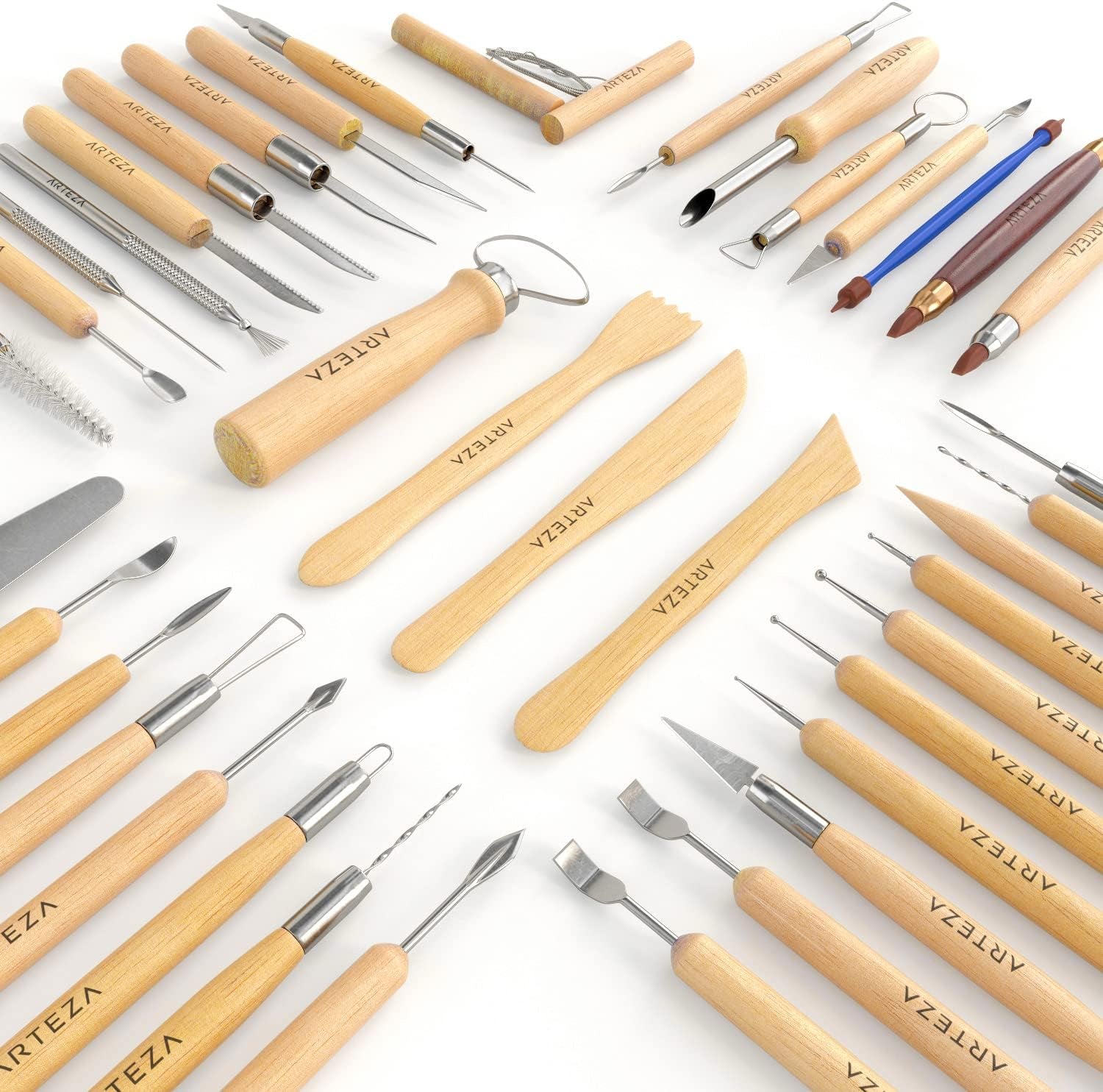 Pottery & Polymer Clay Tools, 42-Piece Sculpting Set, Steel Tip Pottery Tools with Wooden Handles, Craft Kit for Pottery Modeling, Carving