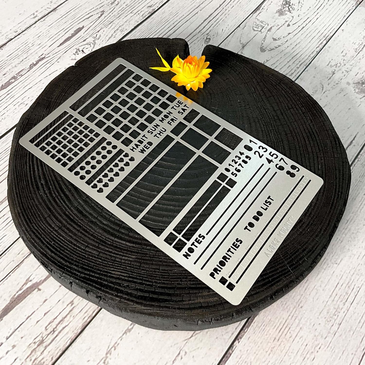 No.423 Metal Stencil for Bullet Journaling, Makeselife Stencil Bookmark, Planning, Banners, Lines, Lists, Planner Stamps, Habit Tracker, Dot Journal Stencil for Diary, Template, Scrapbook