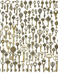 125 PCS Vintage Skeleton Key Set Charms, Mixed Antique Style Bronze Brass for Pendant DIY Jewelry Making Wedding Party Favors