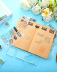 7 Pcs Vintage Rubber Clear Stamps Set 4 Sheet Transparent Postage Silicone Stamps 3 Pcs Acrylic Stamp Block Tools with Grid Lines Rubber Stamps Craft Supplies for DIY Scrapbooking Journaling