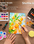 47 Pack Acrylic Paint Set, 15 Colours (12Ml Each, 2Pack) Acrylic Paint with 10 Brushes Painting Canvas Knife Palette Sponge, Complete Gift Set for Kids, Adults Painting Canvas, Ceramic