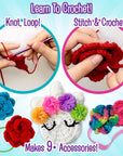 DIY All in One Crochet Knitting Kit for Beginners Starter Arts & Craft Set for Kids Teens Tweens & Adults – How to Learn Make Your Own Yarn Pom Poms – Birthday Gift for Kids Ages 8+