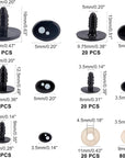 200Pcs Kawaii Safety Eyes, 5 Sizes Craft Eyes Black Stuffed Animal Eyes Kawaii Eyes with Washers Oval Resin Felt Eyes for Amigurumi Puppet Teddy Bear Crochet Plush Animal Making