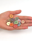 100Pcs Mixed Random Flower Painting round 2 Holes Wood Wooden Buttons for Sewing Crafting 20Mm