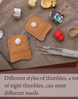 33Pcs Hand-Working Sewing Thimble Set, 23 PCS Large Eye Sewing Needles with Adjustable Metal Finger Shield Ring, Leather Coin Finger Protectors, Sewing Thimble Rings Cap for Knitting Quilting Craft