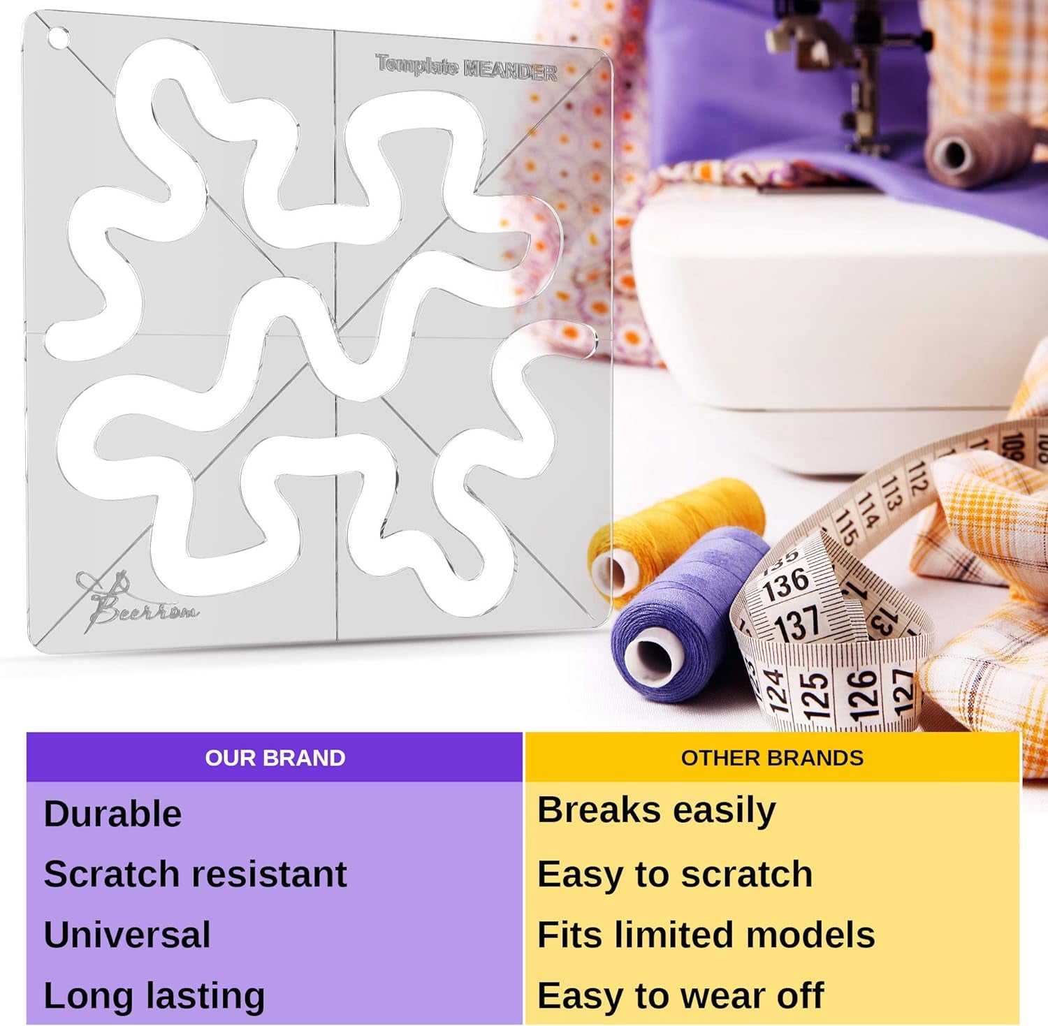 Meander Quilting Templates – Free-Motion Quilt Design – Acrylic Quilting Ruler Template for Industrial and Domestic Sewing Machines – Easy Free-Motion Quilting Learning