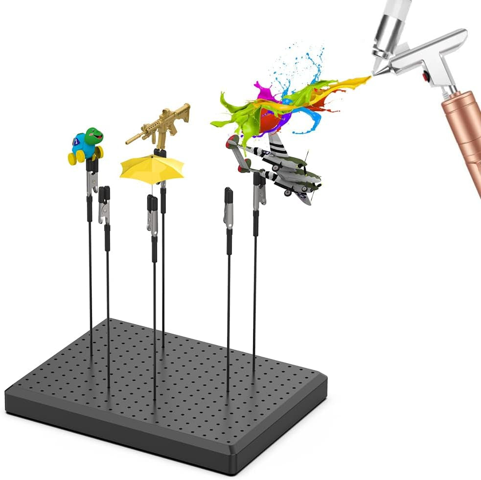 Model Painting Stand Base (19 X 14 Holes) and 25PCS Alligator Clip Sticks Set (With Sturdy Rubber Tips) Modeling Tools for Airbrush Spray, for Gundam Model Parts Holder (7.87 X 5.9Inch)