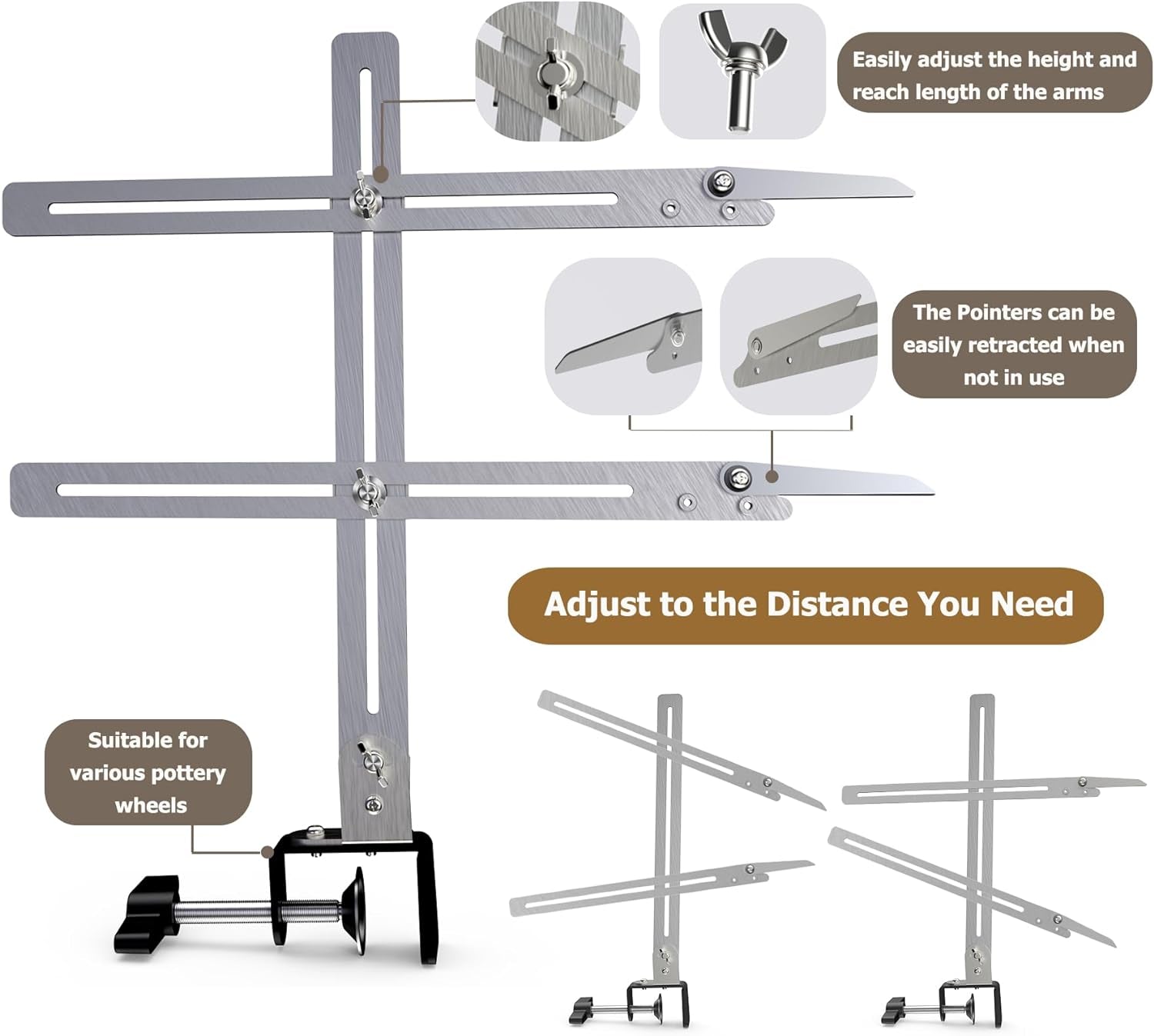 Pottery Gauge Throwing Tool, Pottery Height Measuring Gauge with Clamp, Pottery Throwing Gauge Clip, Ceramics Pottery Tool for Making Repeat Forms