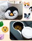 6 Set Animal Punch Needle Coasters Kit with Pattern, Yarn, Adhesive Felts, Hand Tools, Wooden Embroidery Hoop and Instruction Rug Punch Decoration DIY Art Crafts Kit for Adult Beginner