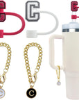 4 PCS Initial Letter Charm Accessories and Straw Cover Pack- Chains with Initial Letter for Stanley 20 30 40 Oz Tumbler with Handle