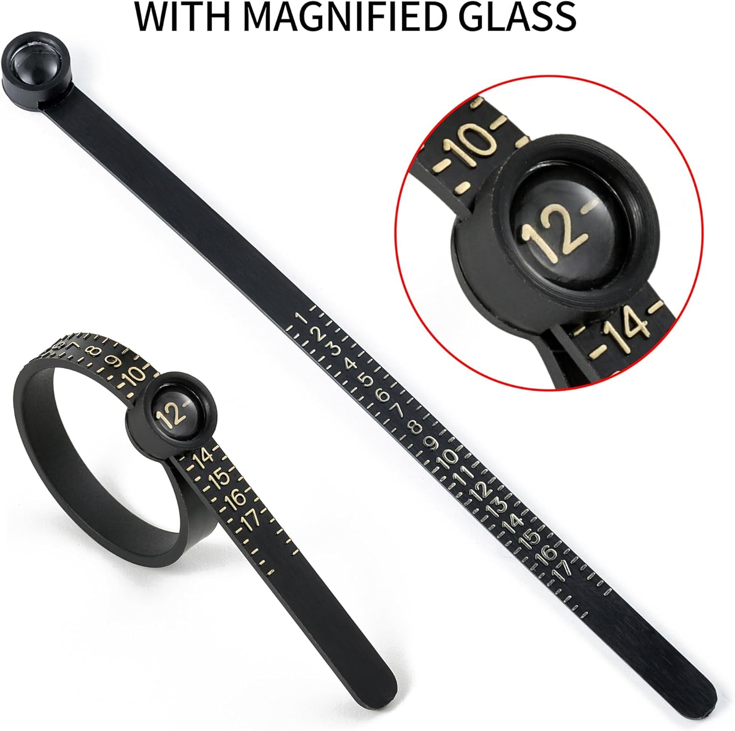 Ring Sizer Measuring Tool Kit, 27 PCS Stainless Steel Measuring Ring Tool, US Ring Size 0-13 with Half Size, 2 PCS Reusable Finger Size Tape with Magnified Glass 1-17 USA Rings Size