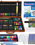 118 Piece Deluxe Art Set, Art Supplies in Wooden Case, Painting Drawing Art Kit with Acrylic Paint Pencils Oil Pastels Watercolor Cakes Coloring Book Watercolor Sketch Pad for Kids Adults