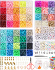 12000Pcs Clay Beads for Bracelet Making, 56 Colors Flat round Polymer Clay Beads Spacer Heishi Beads for Jewelry Making with Trendy Beads, Pendant Charms Kit, Letter Beads and Elastic Strings