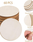 60 Pcs 6 Inch Wood Circles for Crafts Unfinished Wood Circles Wood Rounds Natural round Wooden Disc Cutouts Blank Wood Circle Slices for DIY Crafts, Coaster, Painting, Engraving, Home Decor