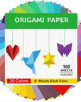 Origami Paper Double Sided Color - 160 Sheets - 20 Colors - 6 Inch Square Easy Fold Paper for Beginner