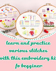 3 Sets Learn to Embroider Kit, Begginer Embroidery Kit for Adults, Embroidery Starter Kit with Patterns, Needles, Ajustable Hoop, Instructions