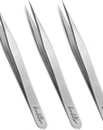 High Precision Tweezers 3 Pack - 4.7" Craft Tweezers for Sewing, Beading & DIY Crafts - Non-Serrated Jewelry Tweezer Set with Fine Point Tips - Stainless Steel Needle Nose Hobby Tweezers