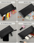 Pencil Case Pencil Pouch Black Pencil Bag PU Leather Pen Case Small Zipper Pouch for Pencils, Pens, Markers, Makeups, Change, Coins