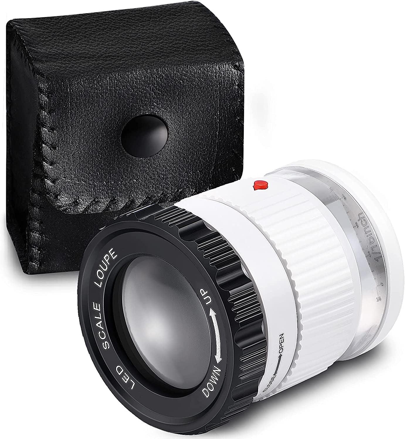 Loupe Magnifier 30X Magnifier LED Lighted UV Illuminated Magnifier Adjustable Focal Length Magnifier Foldable Jewelry Magnifier Glass for Jewelry Textile Coins Stamps Board Gems (Black)