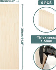 Balsa Wood Sheets Unfinished Thin Wood Pieces for Crafts 1/16 Thick 12"X4" - Pack of 6 (12"X4", Pack of 6)