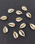 12PCS Golden Natural Shell Pendants Sea Shell Connectors Beach Seashells Cowrie Shell Charms for Jewelry Making