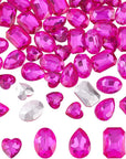 64 Pcs 4 Shapes Pointed Back Rhinestone 18Mm Glass Rhinestones Gems Fuchsia Rectangle/Teardrop/Heart/Oval Jewels Embelishments with Silver Plated Back Crystals Stones for Jewelry Making