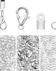 450 Piece Jewelry Making Accessories Kit Include 200 Fold over Cord End Caps Crimp End Tips 200 Jump Ring Connectors and 50 Bracelet Necklace Lobster Claw Clasps and Closures (Silver)