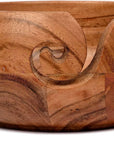 Acacia Wood Wooden Yarn Bowl for Crocheting & Knitting Hand Made by Indian Artisans Birthday Gifts for Mom & Knitting Lovers (6" X 6" X 3")