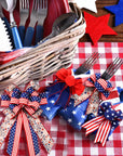 3 Rolls Red White and Blue Patriotic Ribbons Double Sided 4Th of July Ribbon 18 Yards Patriotic 2.5 Inch Burlap Wired Edge Ribbon Independence Day Decorative Ribbon for Bows Wreath Memorial