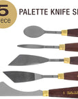 5-Piece Artist Stainless Steel Palette Knife Set - Wood Hande Flexible Spatula Painting Knives for Color Mixing Spreading, Applying Oil, Acrylic, Epoxy, Pouring Paint on Canvases, Cake