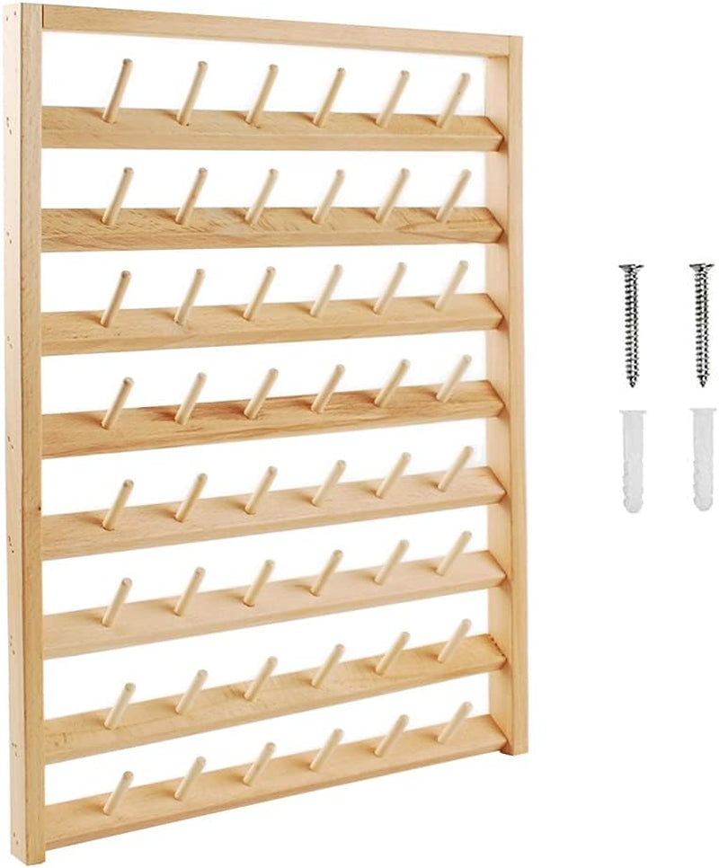 NW Wooden Thread Holder Sewing and Embroidery Thread Rack and Organizer Thread Rack for Sewing with Hanging Hooks for Wall(48-Spools)
