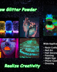 Glow in the Dark Glitter, 1.94Oz 55G Luminous Ultra Fine Glitters Powder Glowing Glitter Epoxy Resin PET Flake 1/128" 0.008" 0.2Mm Sequins for Craft Supplies Tumbler Slime Hair - White to Green
