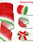 Summer Wired Edge Ribbon Watermelon Print Craft Ribbon Red Green Fruit Fabric Ribbon for Wreath Bow Making DIY Crafts Wrapping Party Decor Supplies, 2 Rolls, 20 Yard